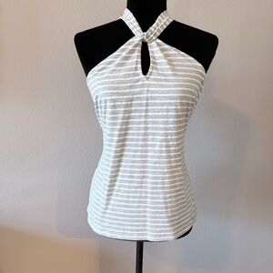 Skies Are Blue White and Gray Striped Halter Top